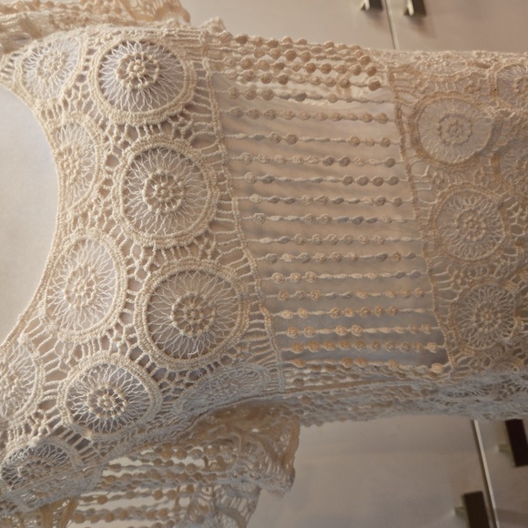 Crochet Cotton Scoop Neck Short Sleeve Top Shirt Cream Womens Size Small - Picture 5 of 7